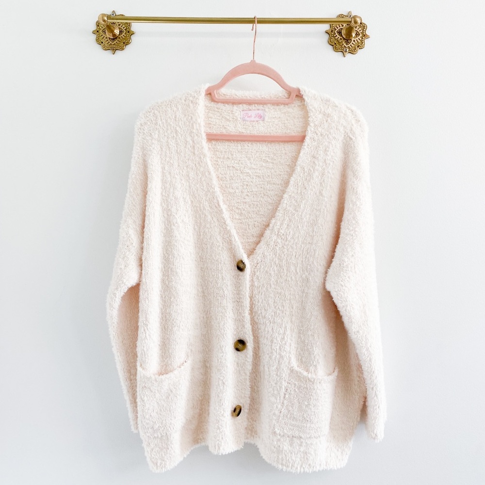 Pink Lily Cream Cozy Button-Front Cardigan